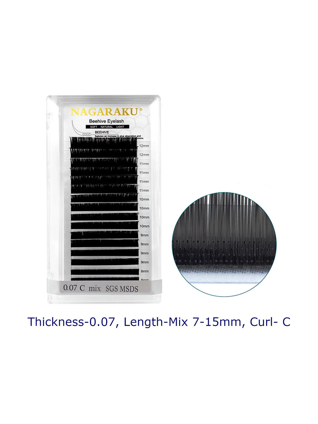 NAGARAKU Black Laser Beehive Longer Lasting 16 Rows Eyelash Extension - Curl C - 0.07/7-15