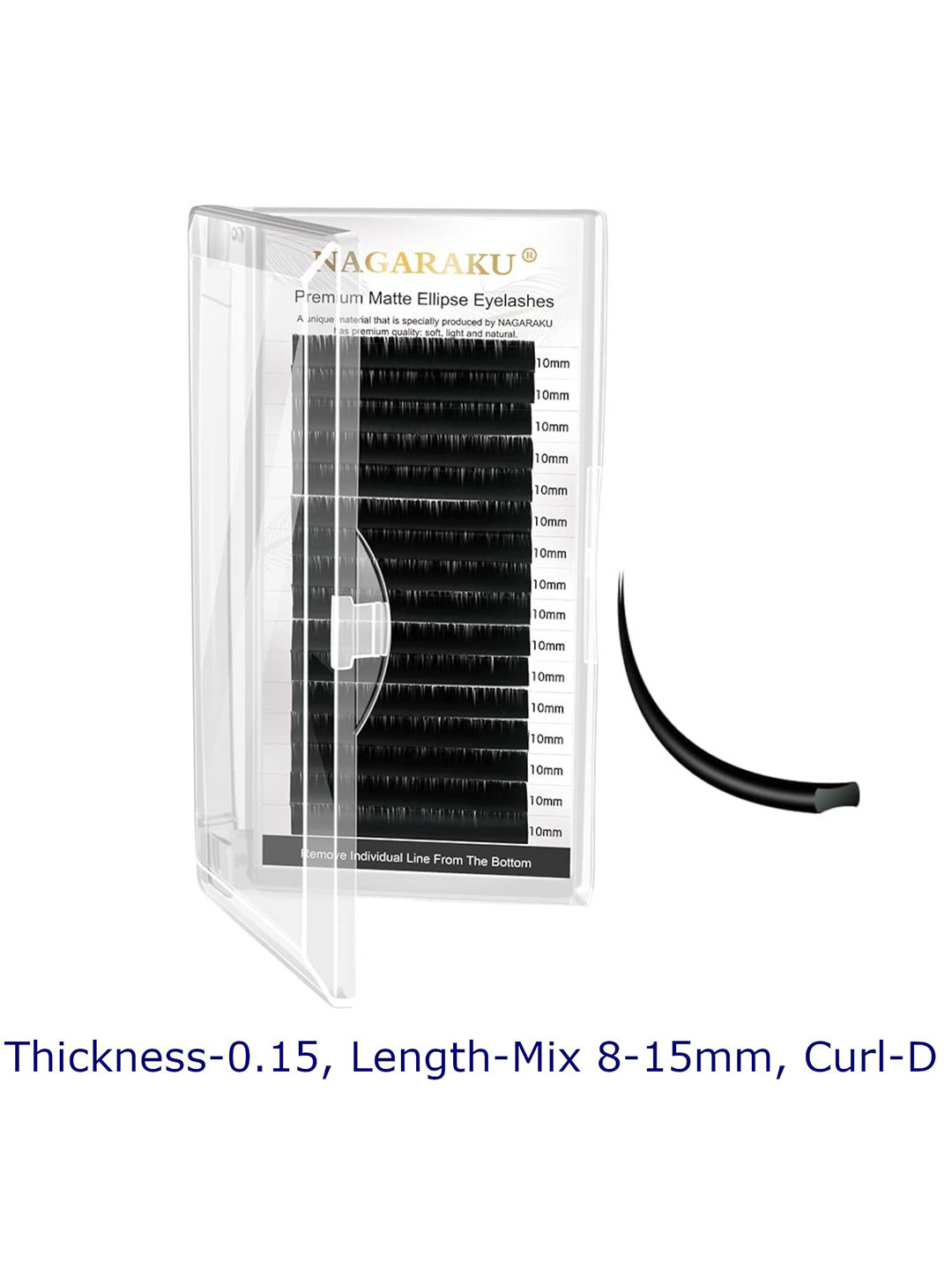 NAGARAKU Black Flat Ellipse Split Tips Shaped 12 Rows False Eyelashes - Curl D - 0.15/8-15