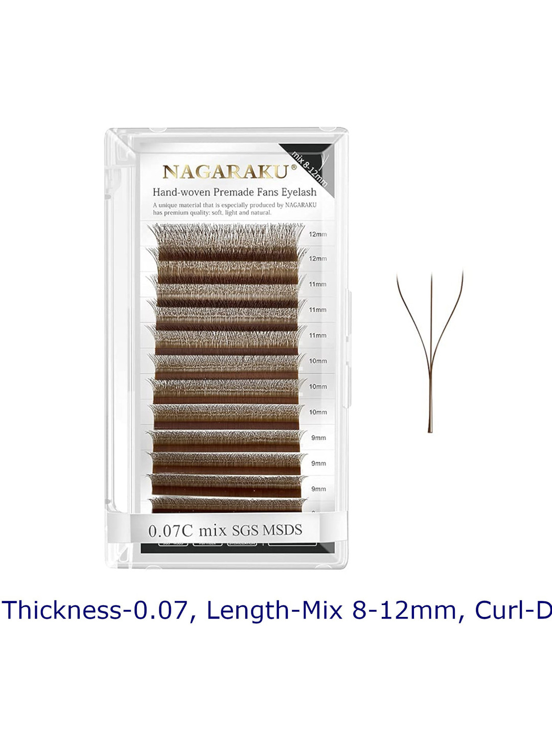 NAGARAKU Brown Automatic Flower W Premade 12 Rows Eyelash Extension- Curl D- 0.07/8-12