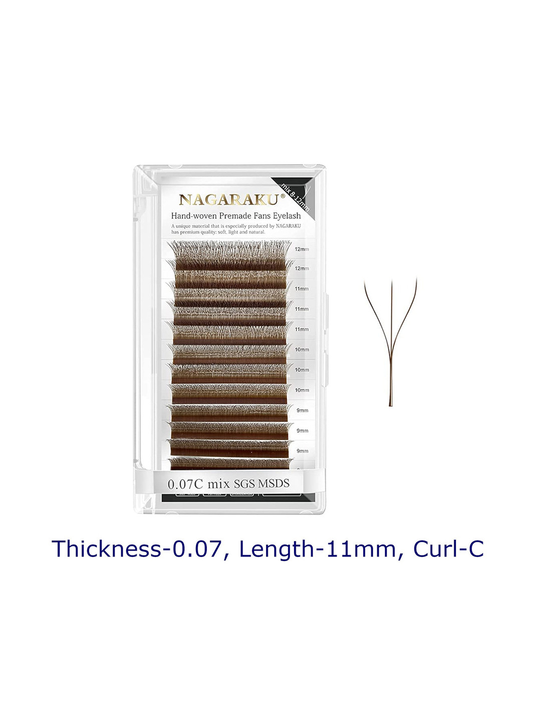 NAGARAKU Brown Automatic Flower W Premade 12 Rows Eyelash Extension- Curl C- 0.07/11