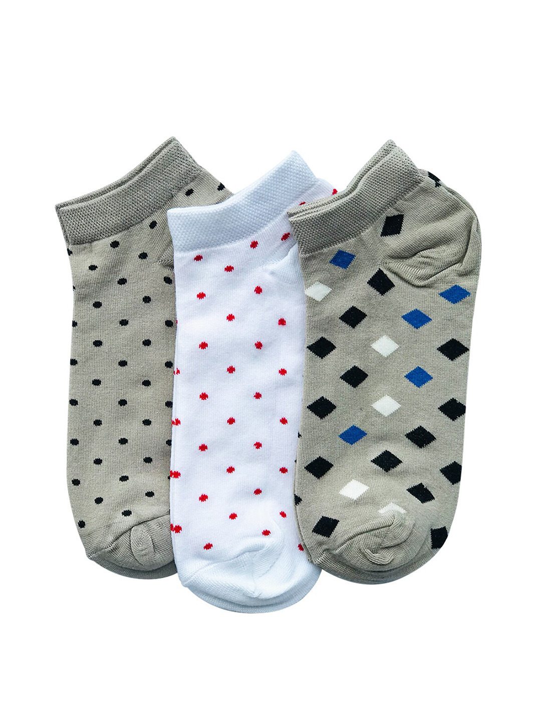 FOOTPRINTS Pack Of 3 White & Grey Printed Bamboo Cotton Ankle Length Socks