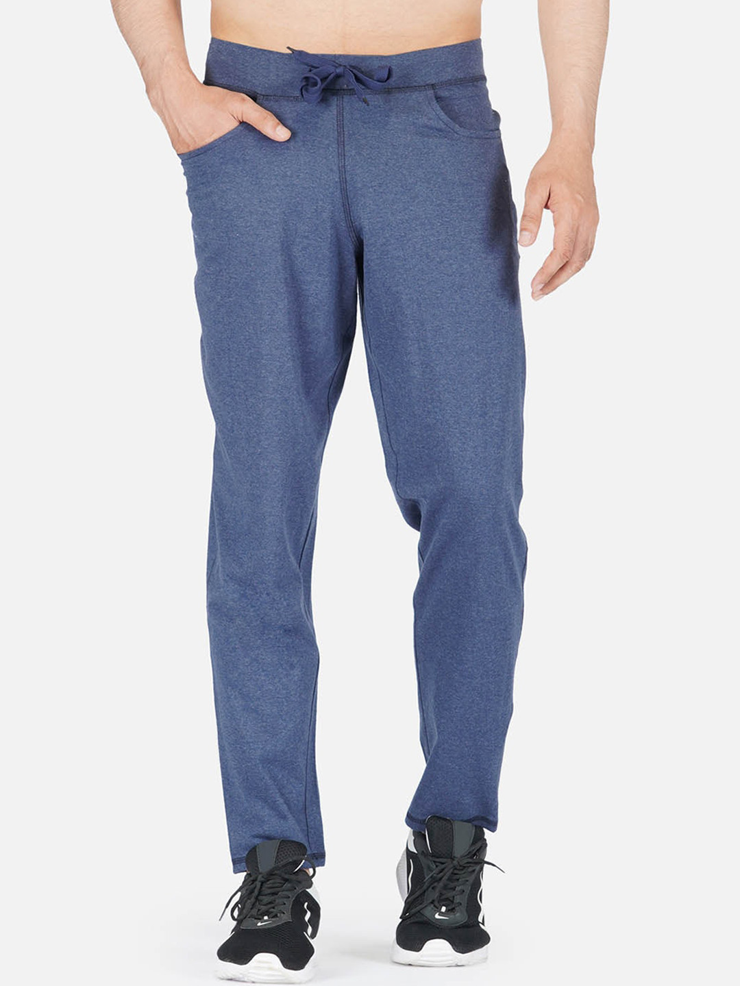 IMPERATIVE Men Navy Blue Melange Solid Recycled Cotton Track Pants