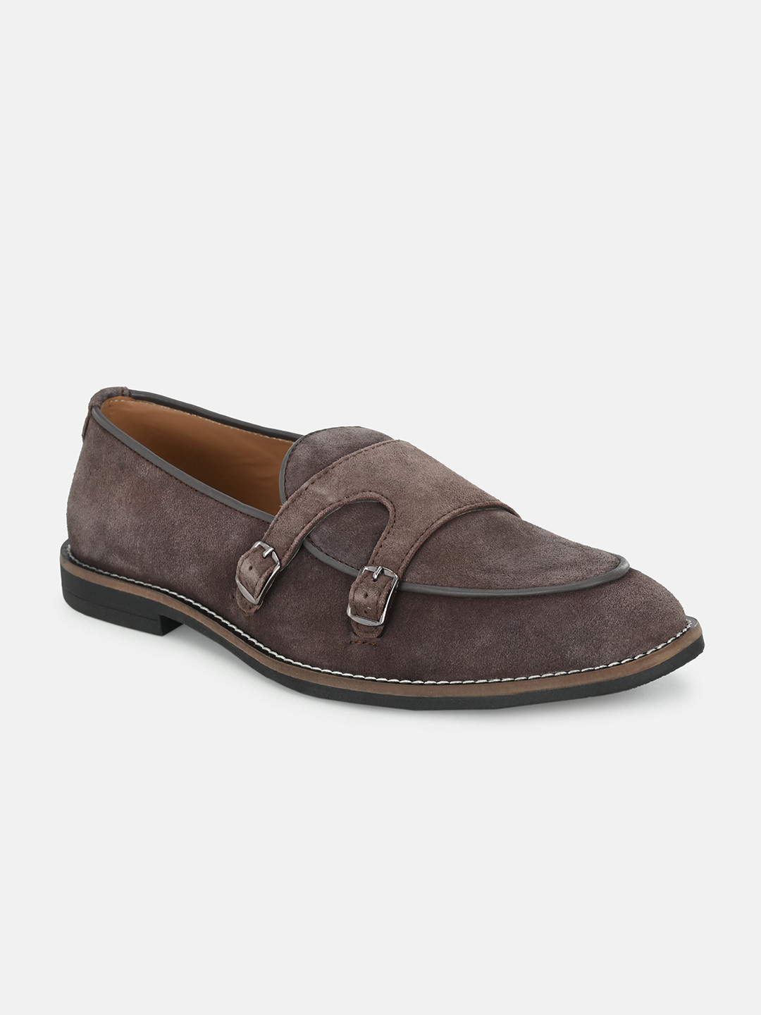 Big Fox Men Brown Textured Monk Shoes
