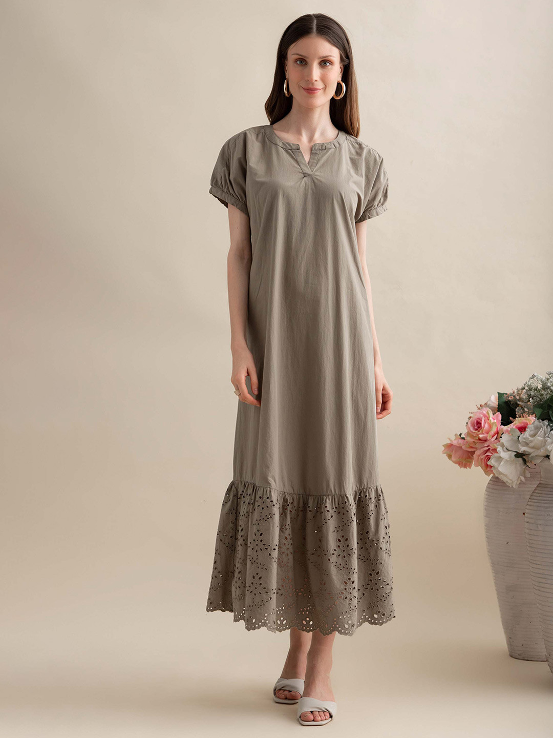 B.Copenhagen Green A-Line Maxi Dress