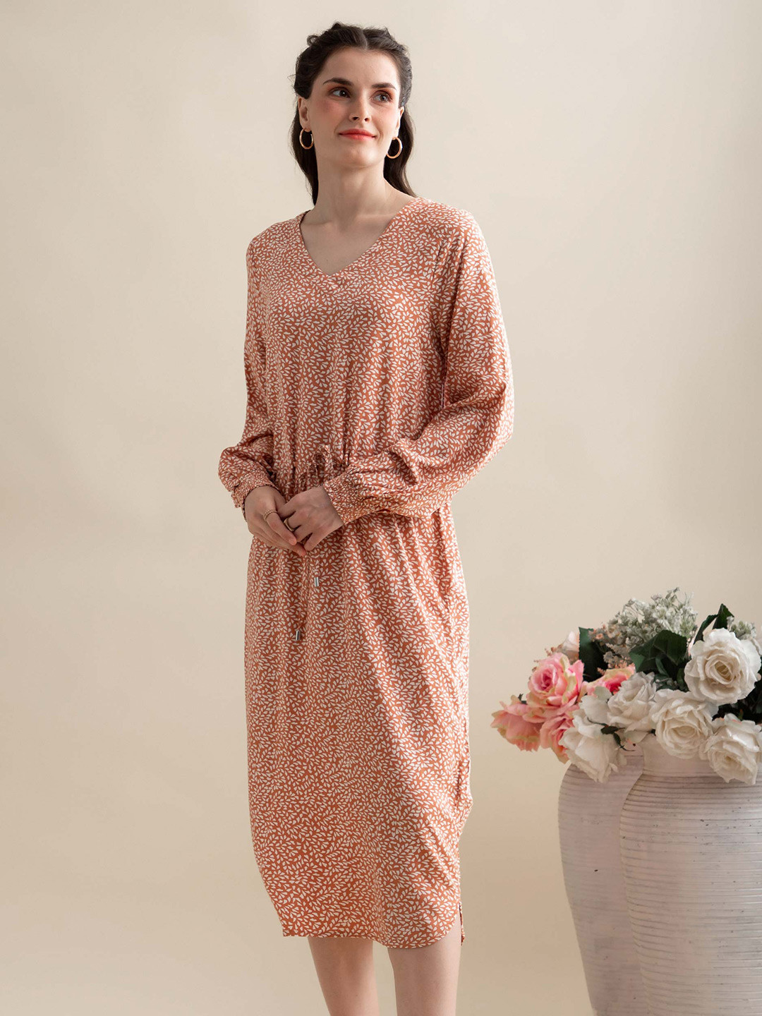 B.Copenhagen Orange A-Line Midi Dress