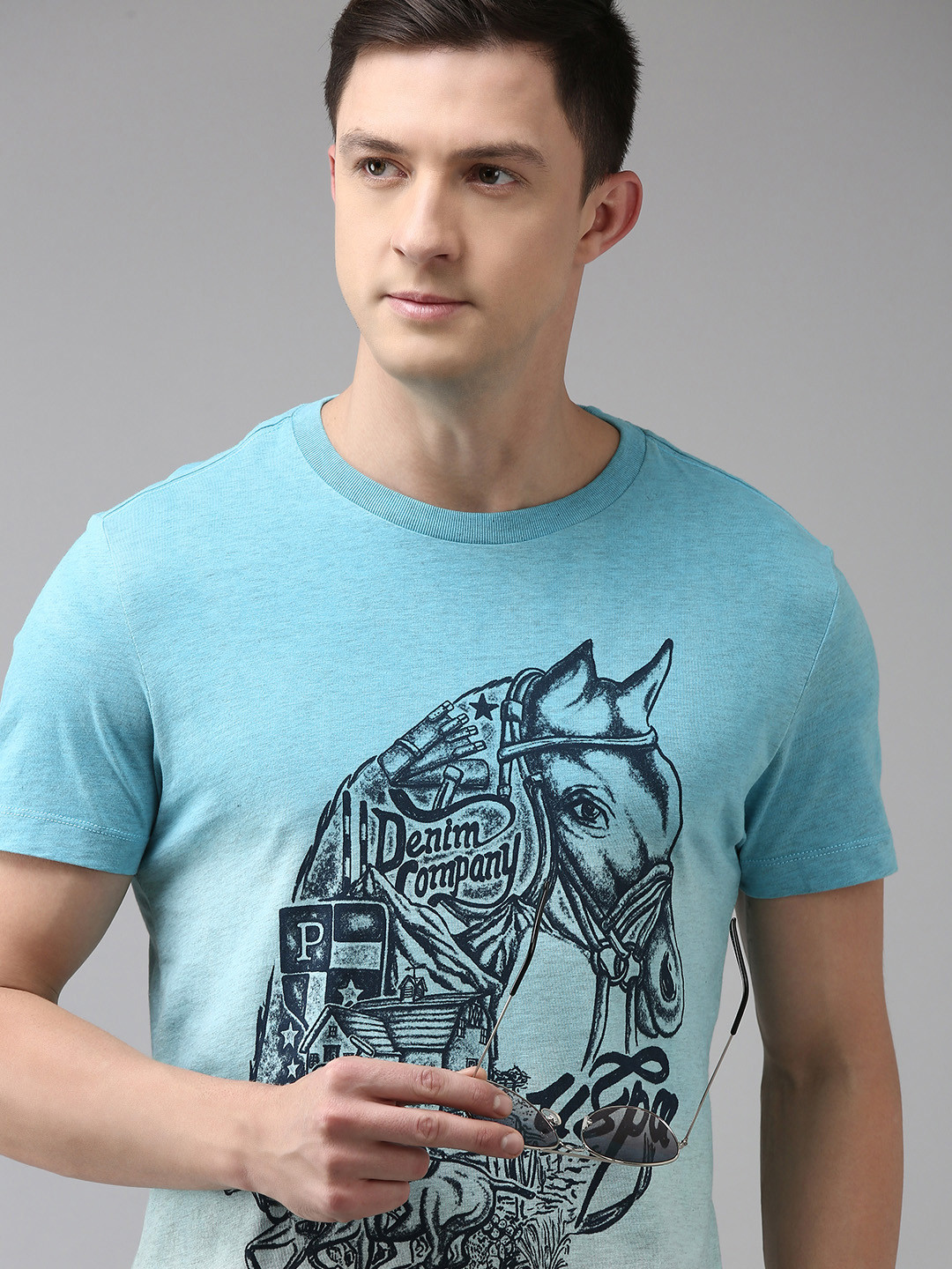 U S Polo Assn Denim Co Men Blue & White Printed T-shirt