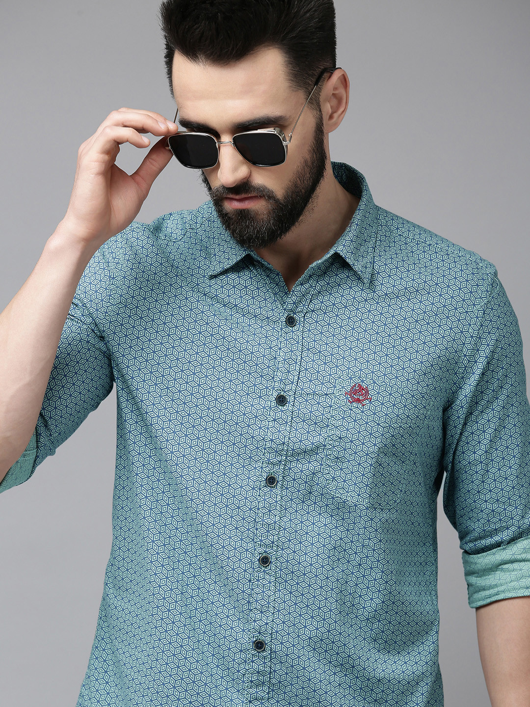 U.S. Polo Assn. Denim Co. Men Green Slim Fit Printed Pure Cotton Casual Shirt