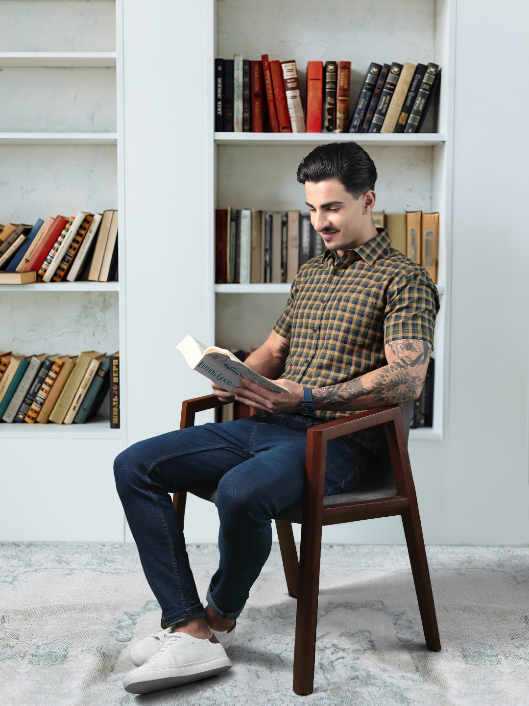 U.S. Polo Assn. Men Olive Green Gingham Checked Pure Cotton Tailored Fit  Casual Shirt