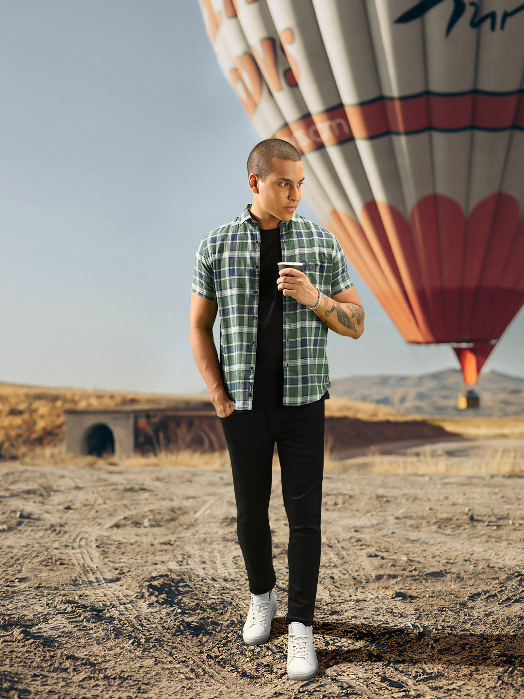 U S Polo Assn Denim Co Men Olive Green And Blue Slim Fit Checked Pure Cotton Casual Shirt