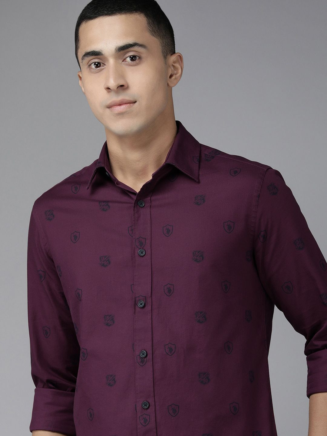 U.S. Polo Assn. Men Burgundy Conversational Printed Pure Cotton Casual Shirt