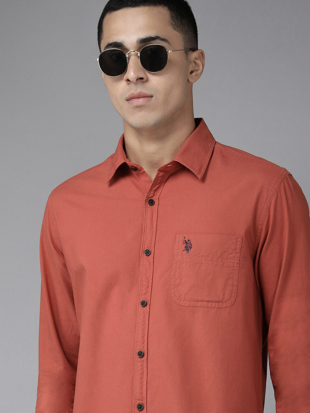 U S Polo Assn Denim Co Men Rust Red Solid Slim Fit Pure Cotton Casual Shirt