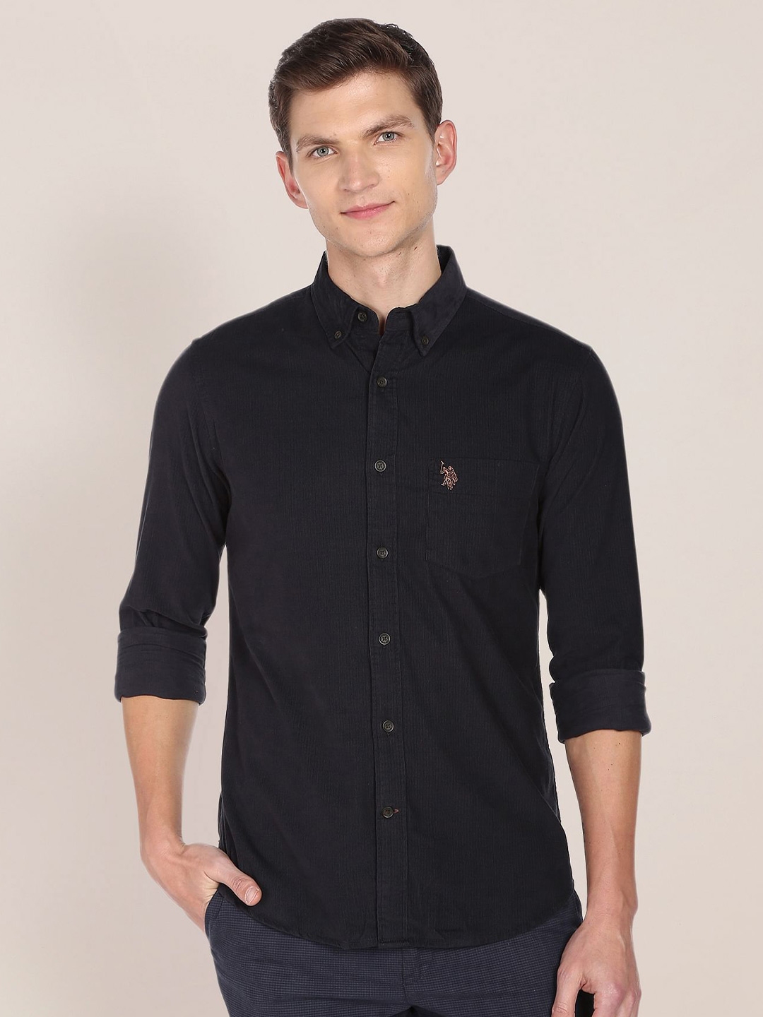 Mens black polo dress shirt sales