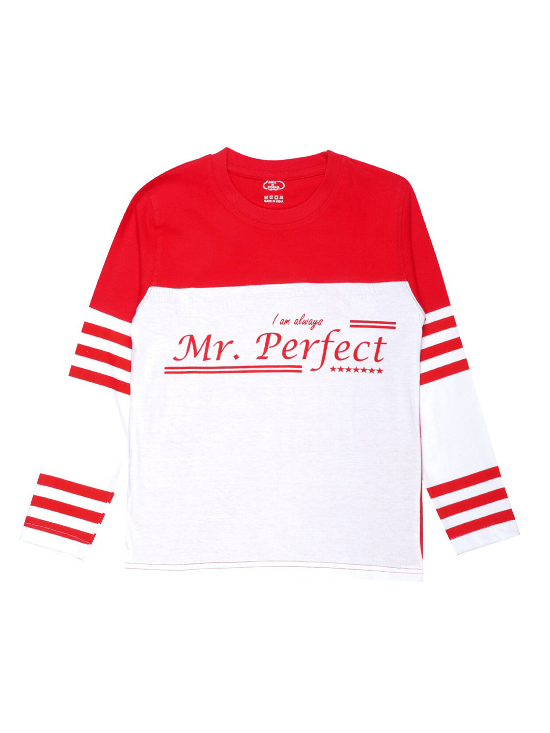 MIST N FOGG Boys White & Red Typography Colourblocked T-shirt
