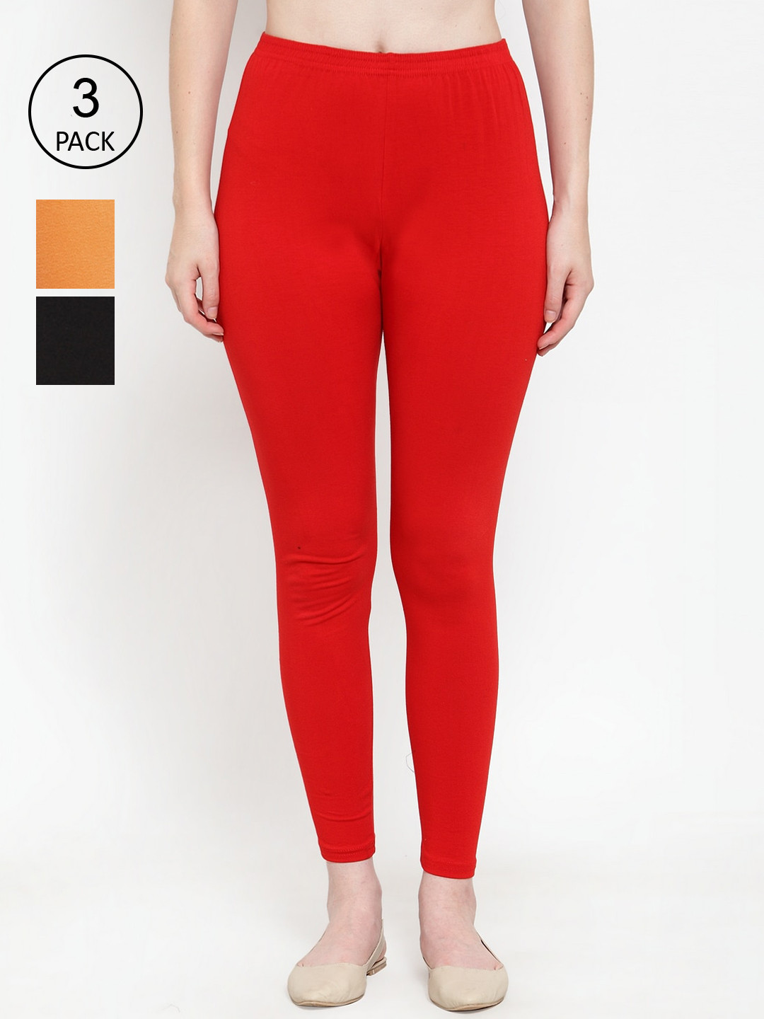 GRACIT Women Black and Red and Orange Solid Ankle-Length Leggings