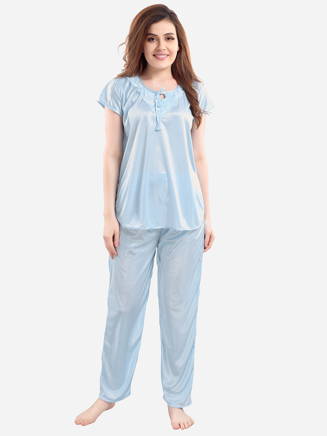 Romaisa Women Turquoise Blue Night suit