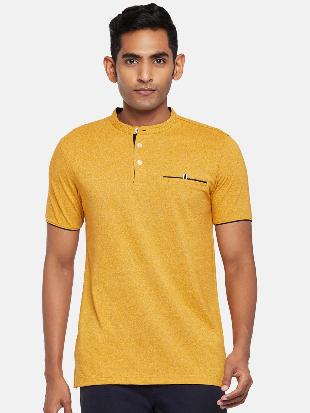 BYFORD by Pantaloons Men Gold-Toned Mandarin Collar Slim Fit T-shirt