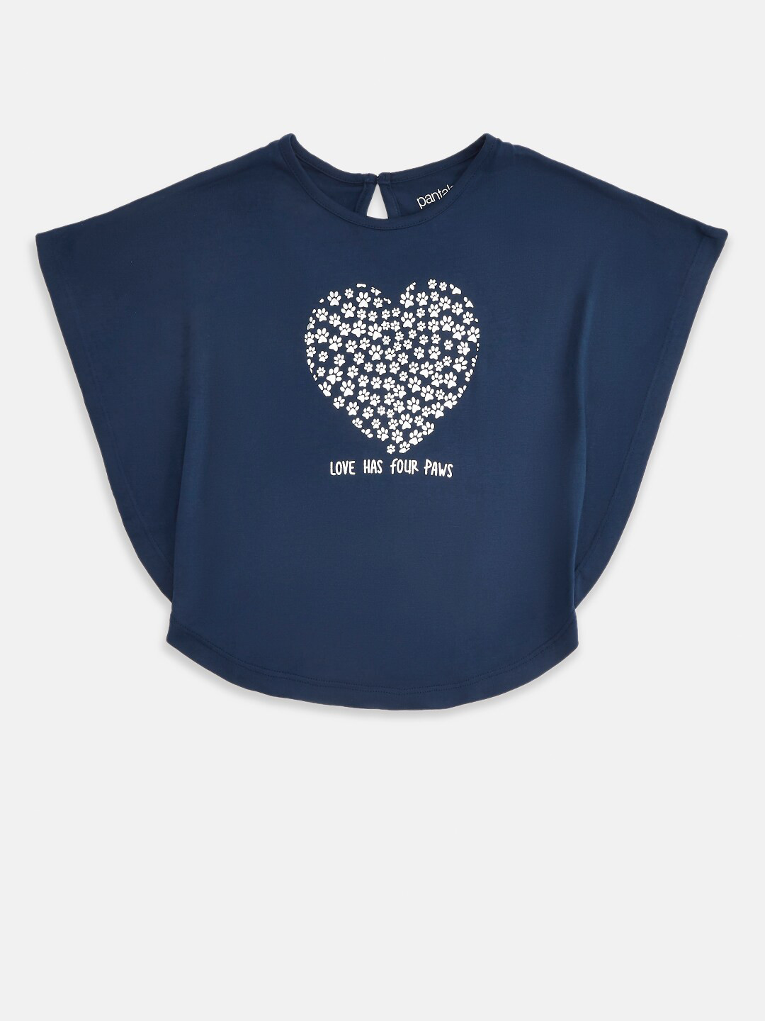 Pantaloons Junior Girls Navy Blue Printed Drop-Shoulder Sleeves T-shirt