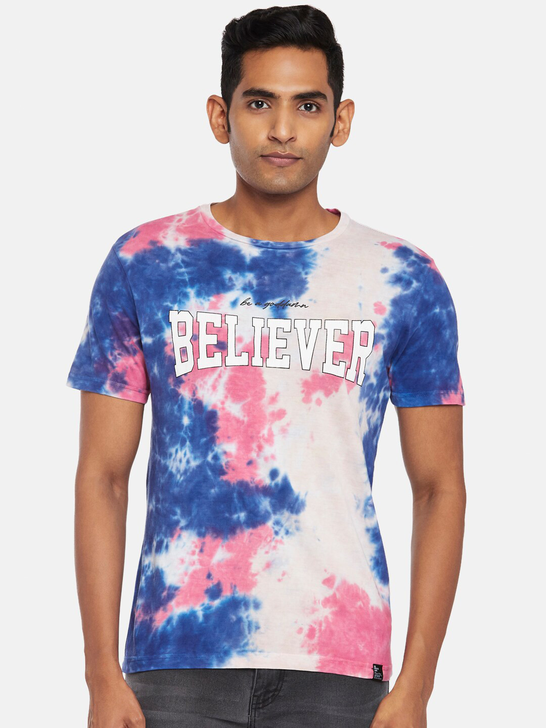 People Men Multicoloured Dyed Tropical Raw Edge Slim Fit T-shirt