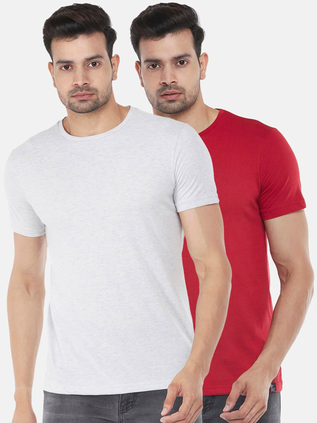 People Men Red & Off White 2 Slim Fit T-shirt