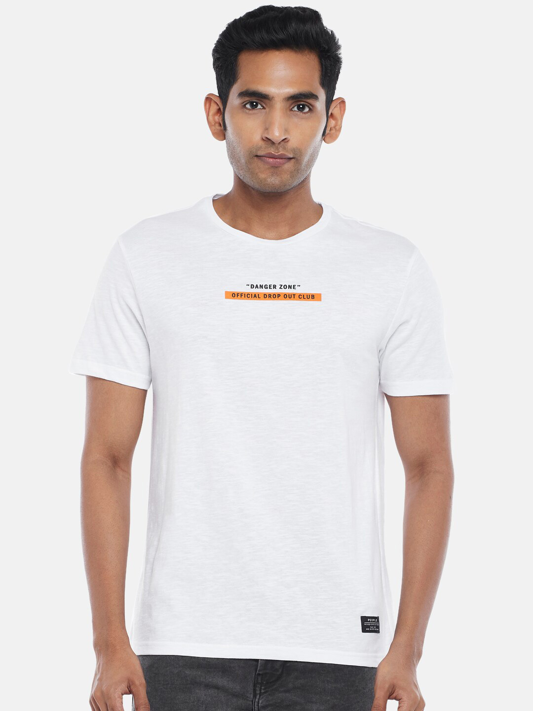 People Men Off White Typography Printed Slim Fit T-shirt