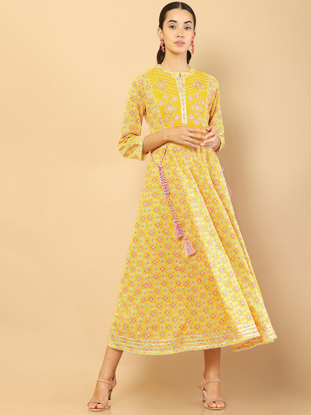 Soch Women Yellow Floral Printed Floral Anarkali Ethnic Dress