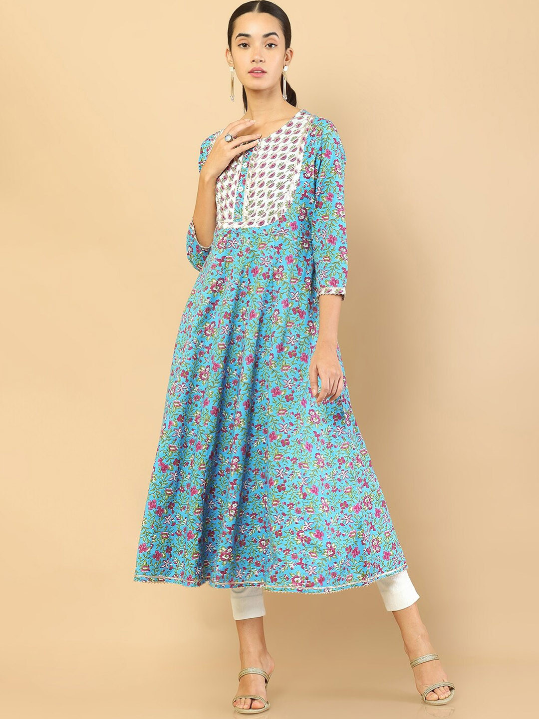 Soch Women Blue Floral Printed Floral Anarkali Kurta