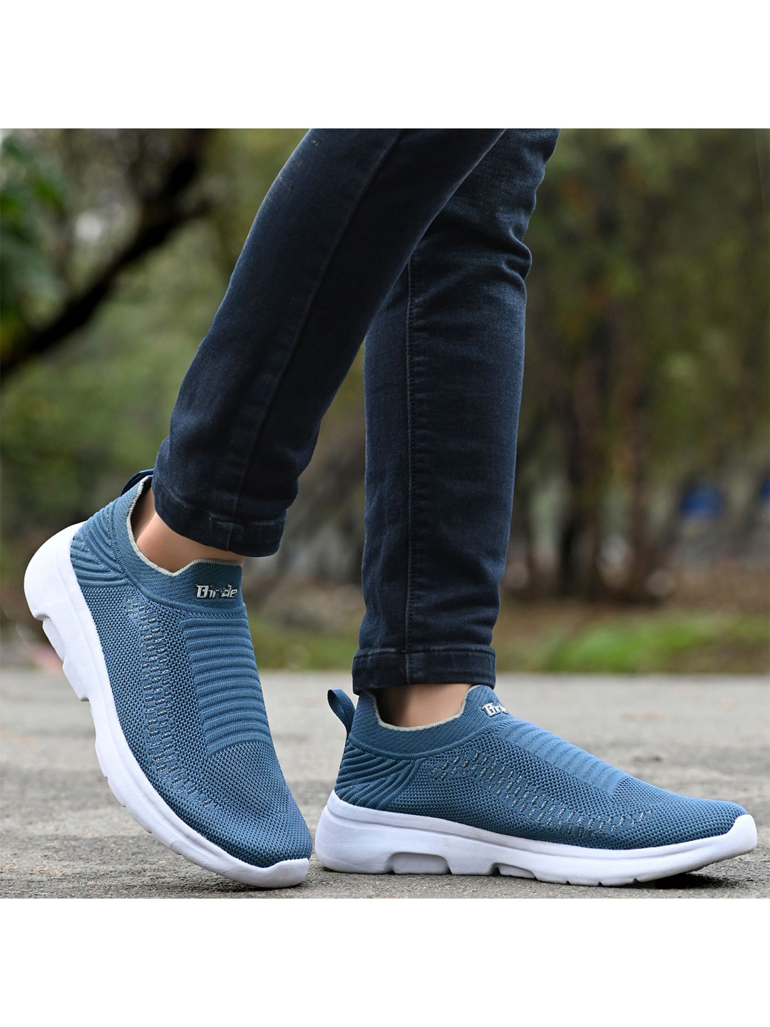 BIRDE Men Blue Textured Slip-On Sneakers