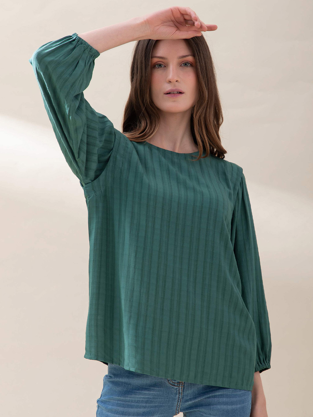 B.Copenhagen Green Striped Boxy Top