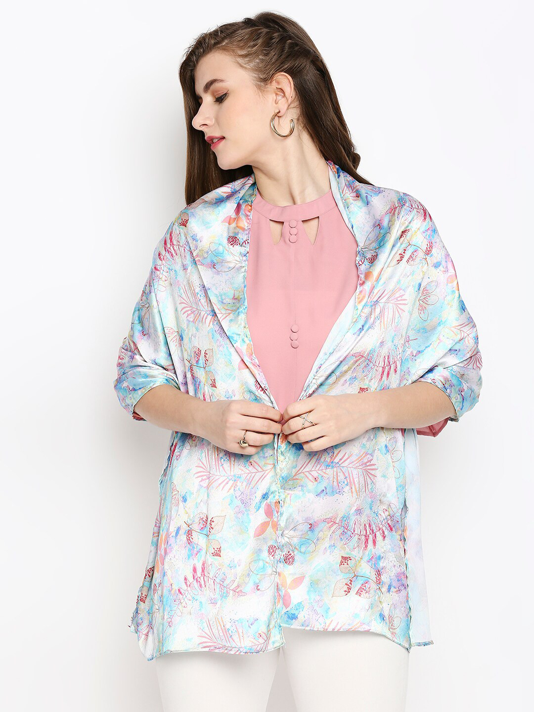 Dupatta Bazaar Women White & Blue Digital Print Scarf