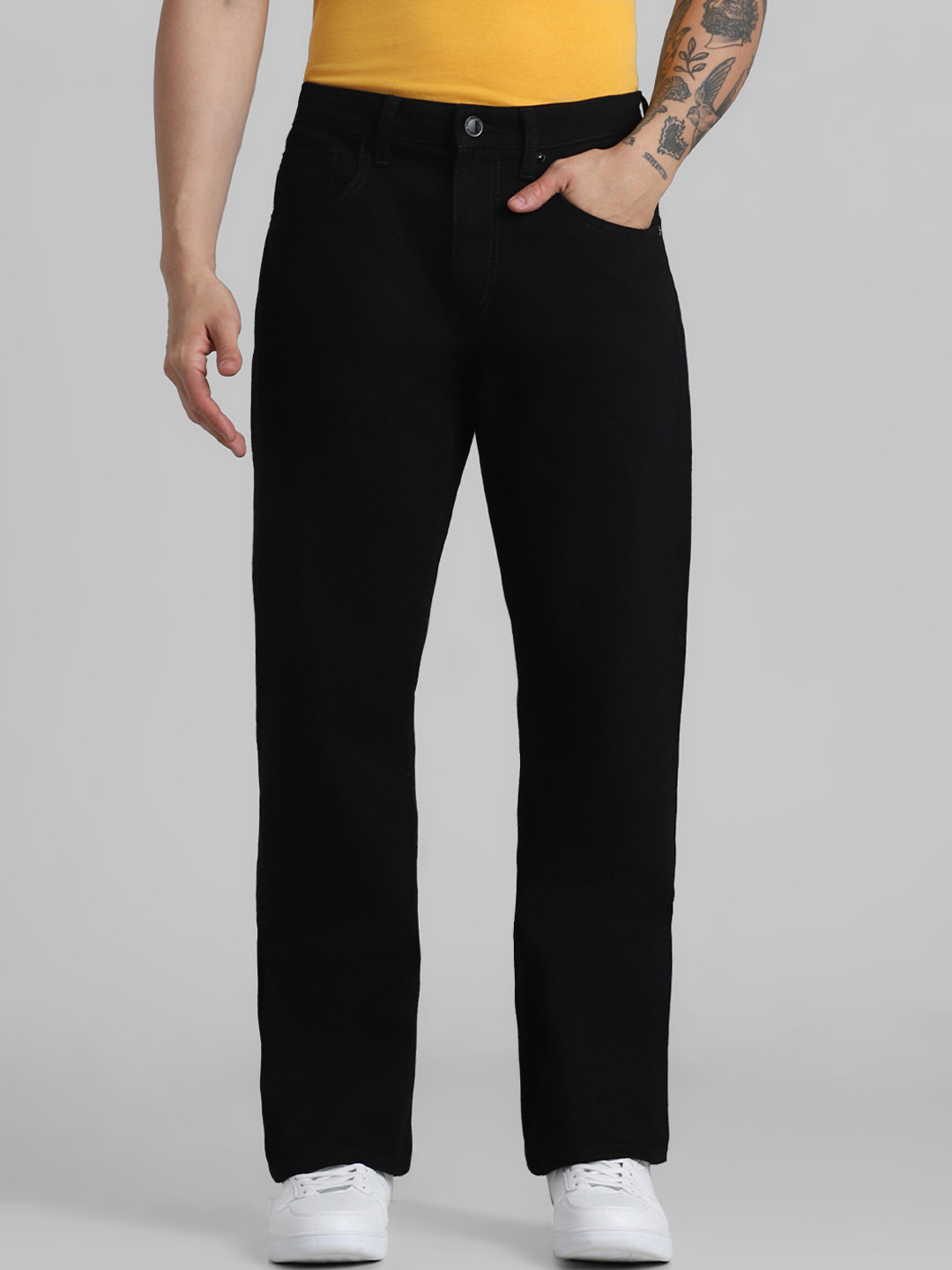 Jack & Jones Men Black Ray Bootcut High-Rise Jeans