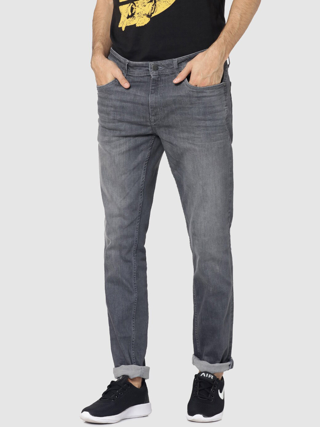 Jack & Jones Men Grey Cotton Low-Rise Heavy Fade Jeans