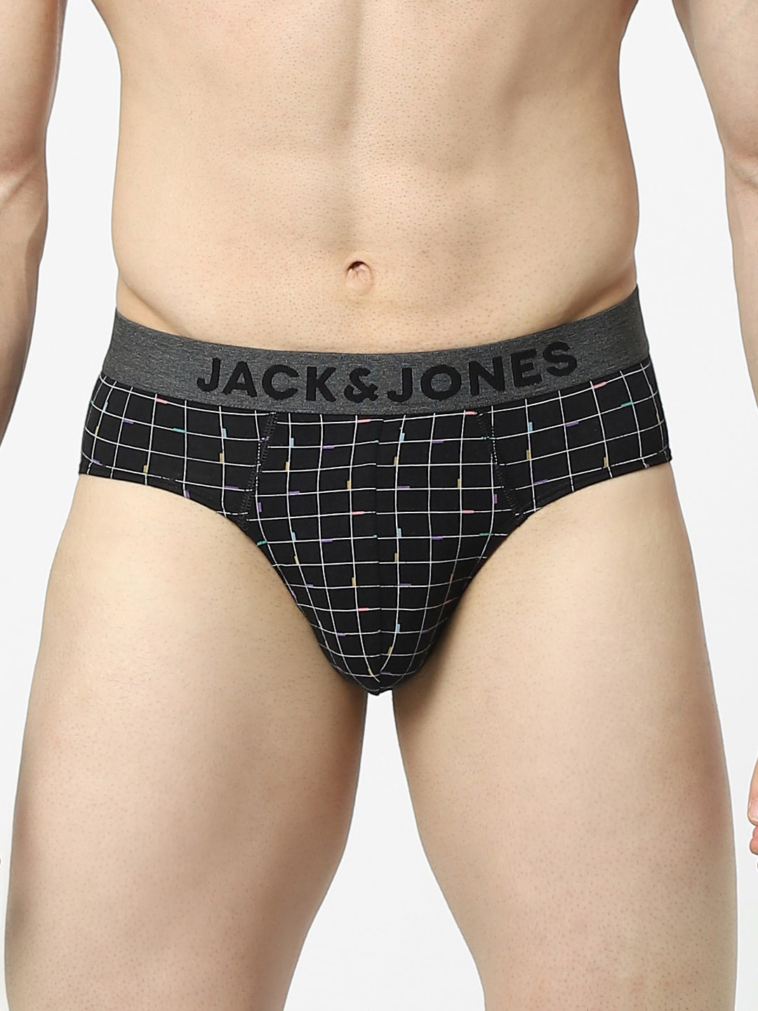 Jack & Jones Men Black Checks Basic Anti Odour Briefs