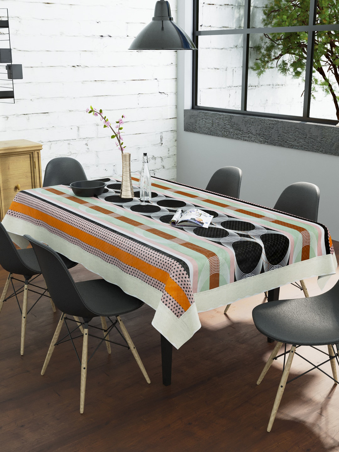 Clasiko Adults Multicolor Stripes Printed 6 Seater Anti Slip Table Cover