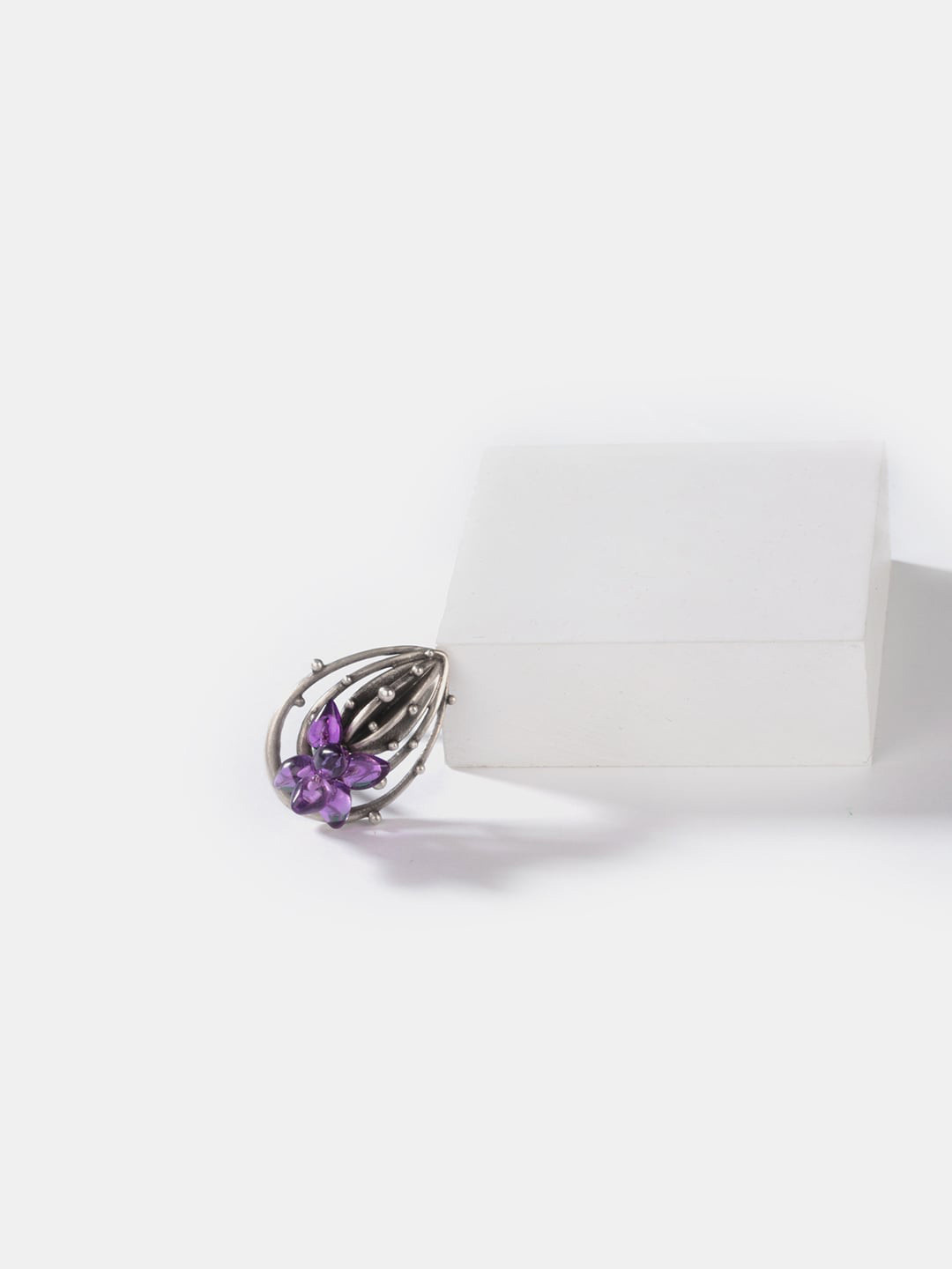 SHAYA Silver-Toned & Purple Stone-Studded Finger Ring
