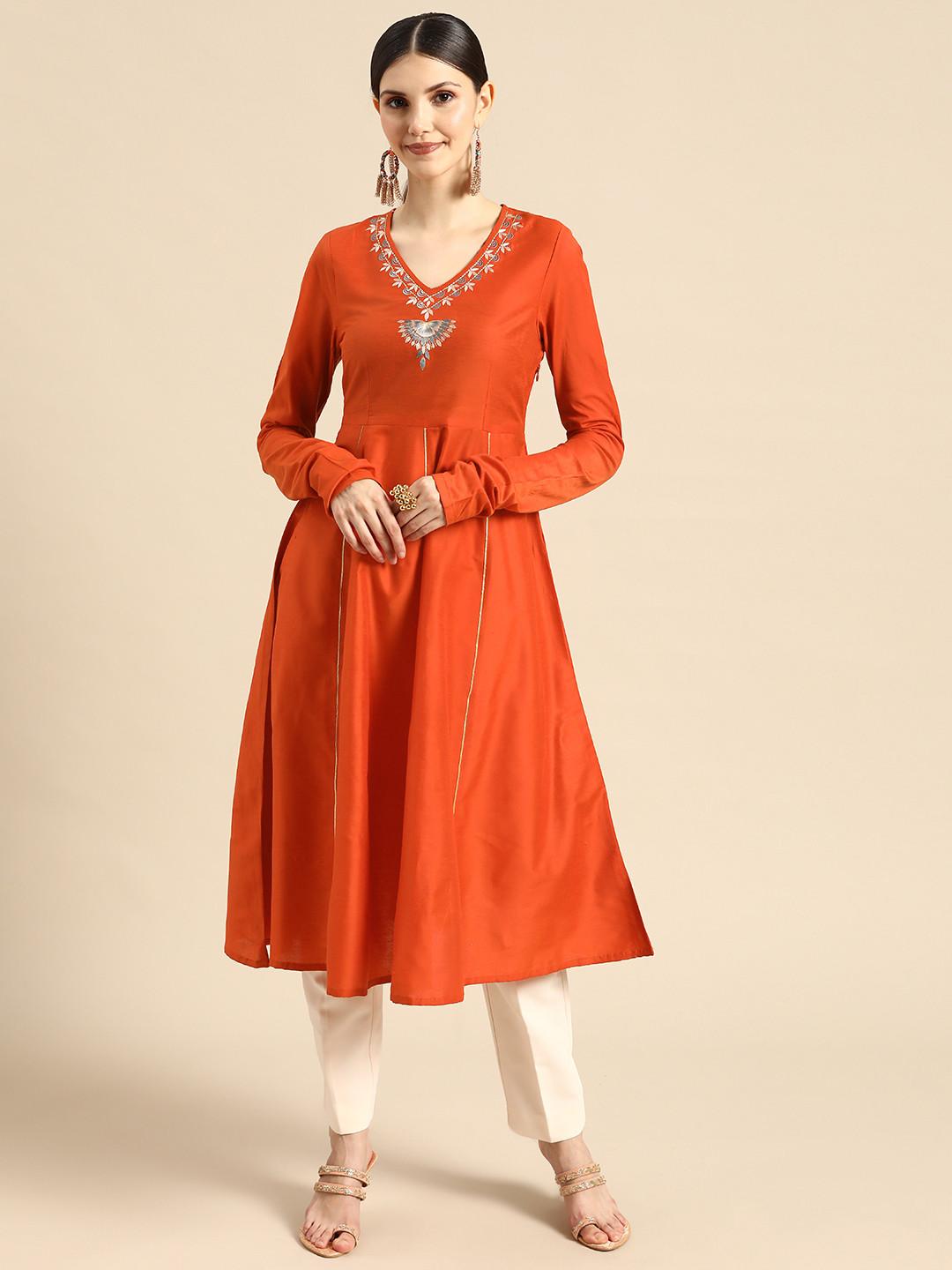 Sangria Women Orange Anarkali Kurta