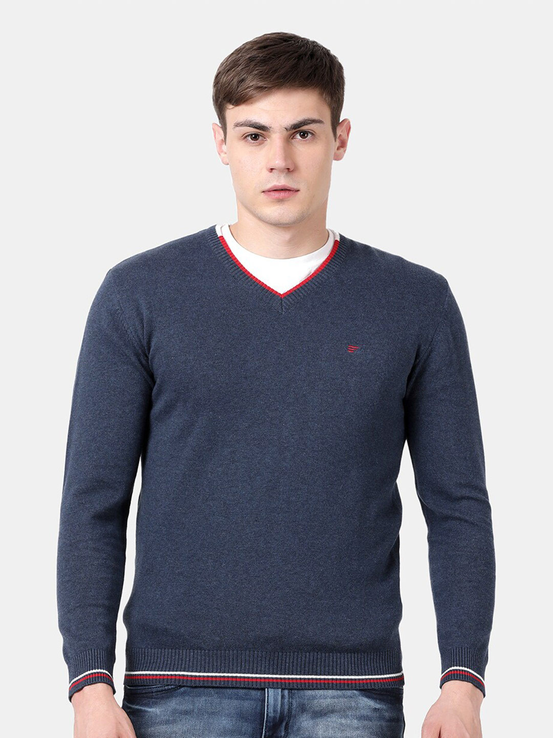 t-base Men's V-Neck Blue Sweater