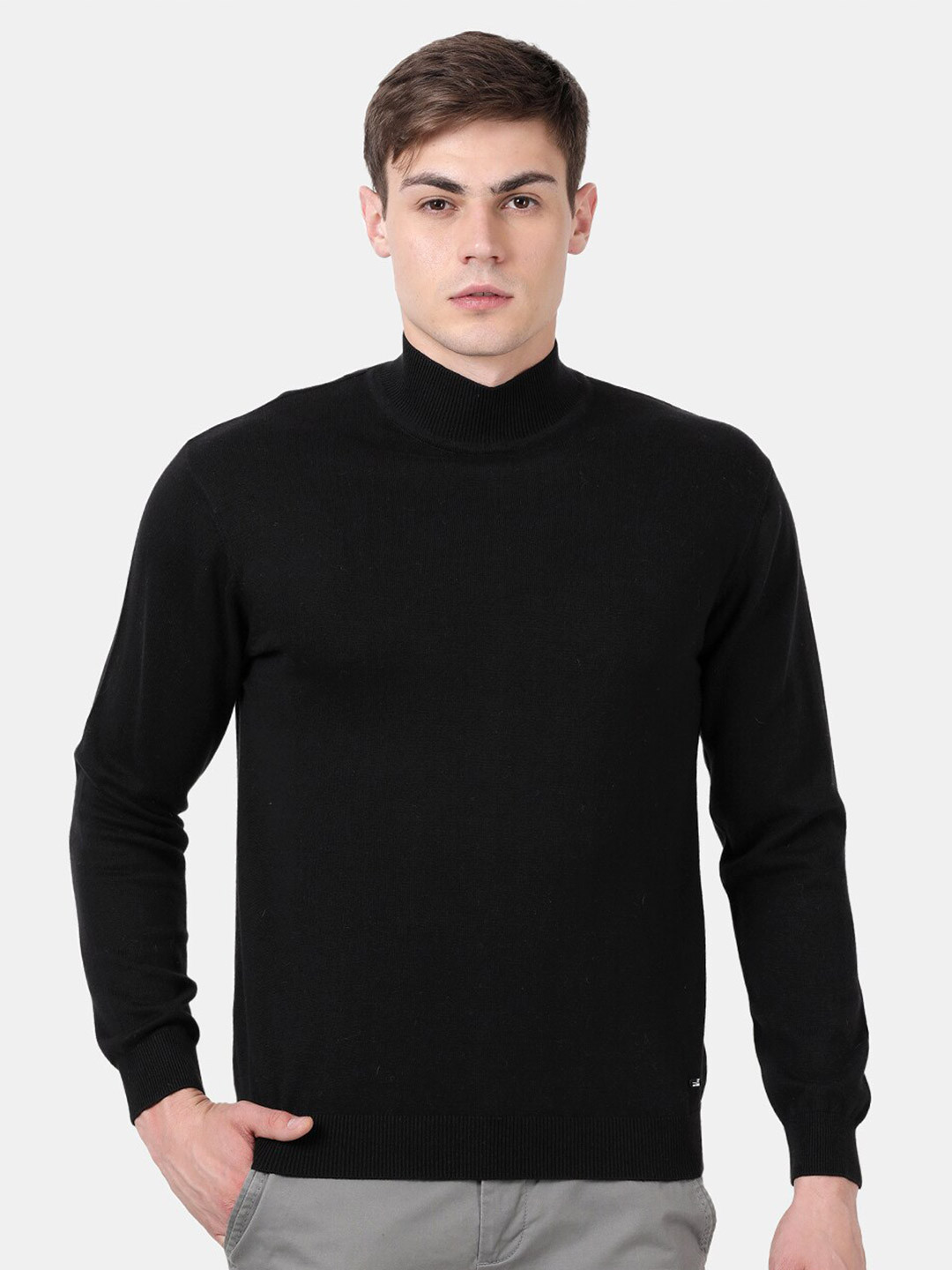 t-base Men Black Turtle Neck Long sleeve Pullover