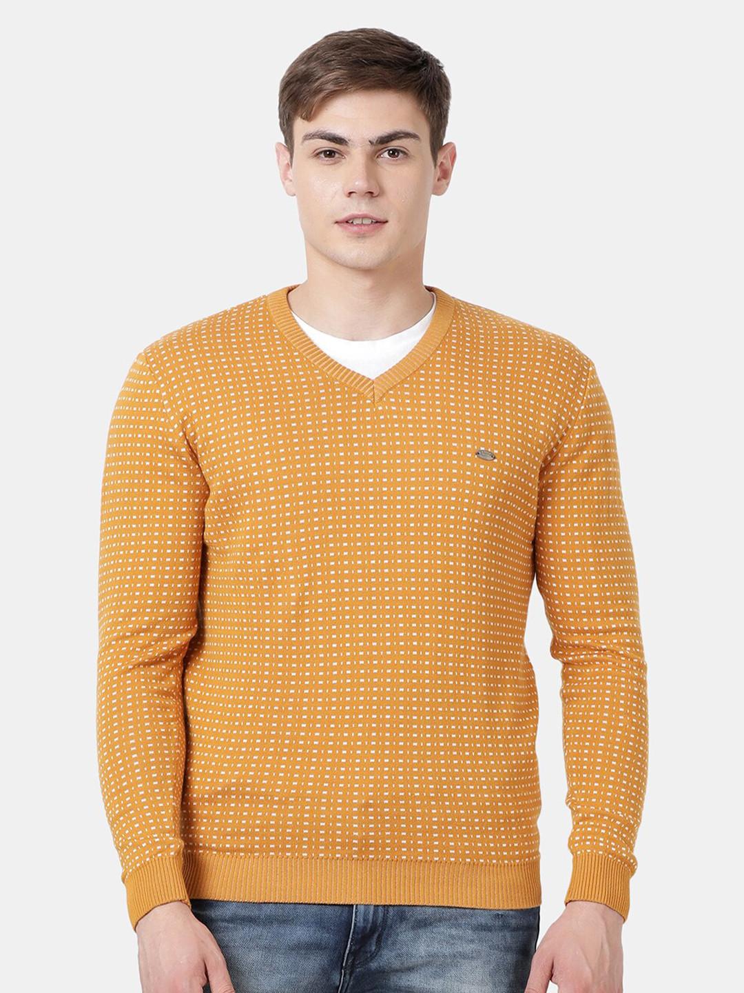 t-base Men Yellow V-Neck Long sleeve Pullover
