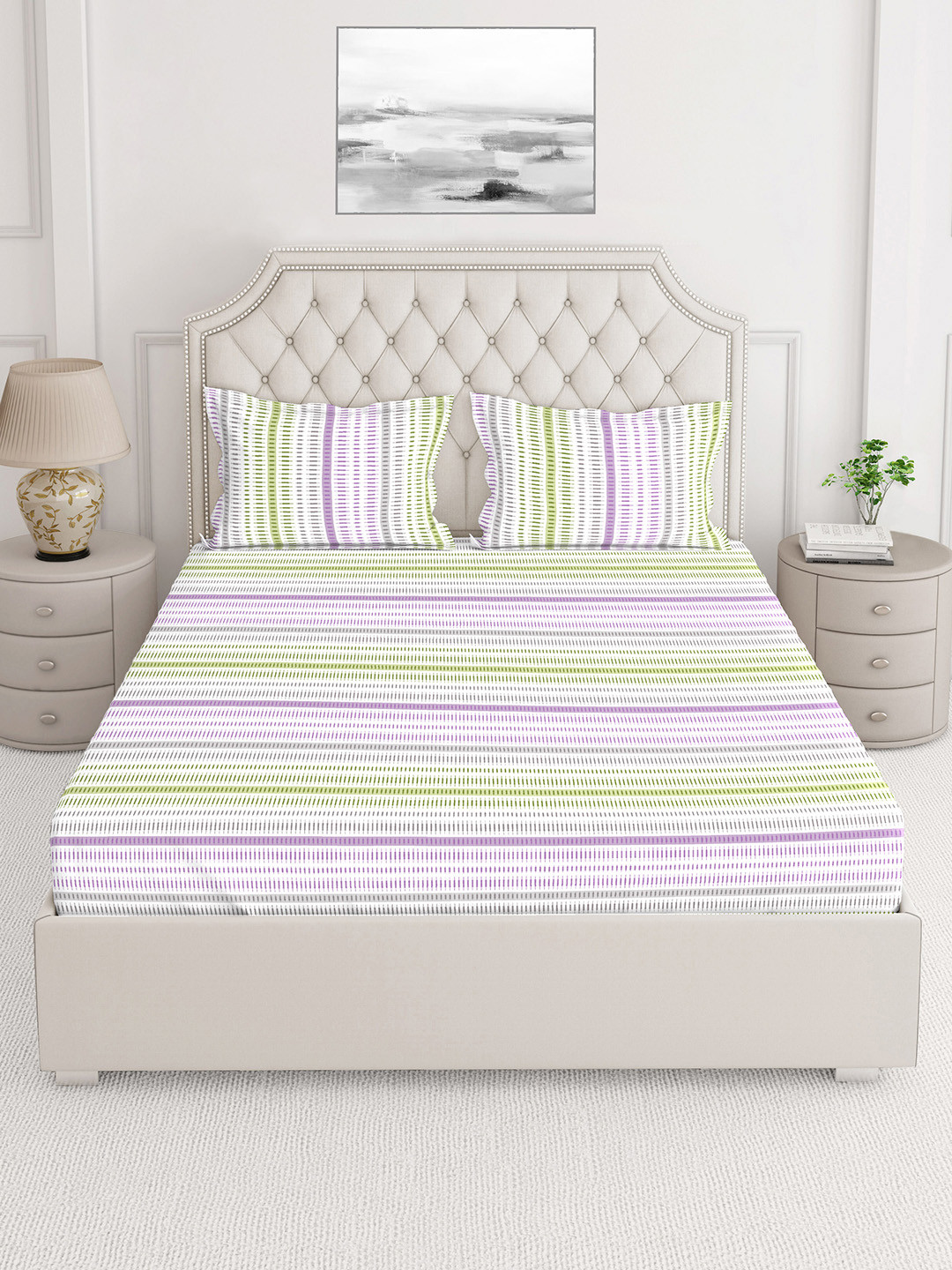 Layers Unisex Multi 225 TC Double Bedsheets With 2 Pillow Cover