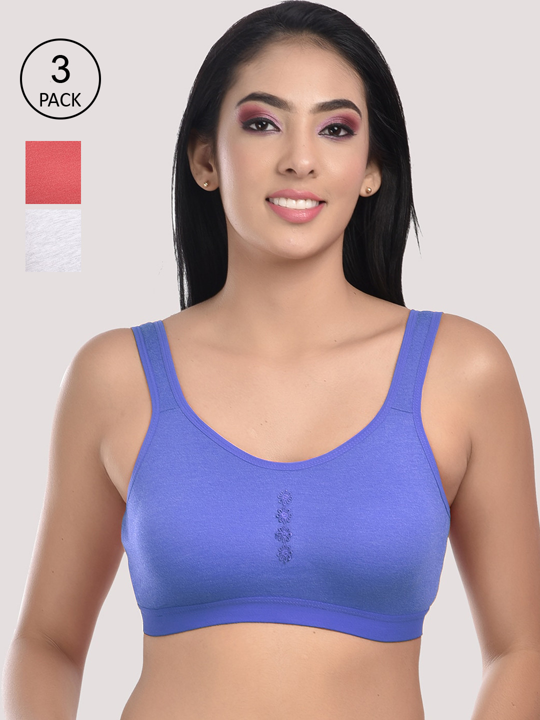 StyFun Red & White Non Padded Bra Pack of 3