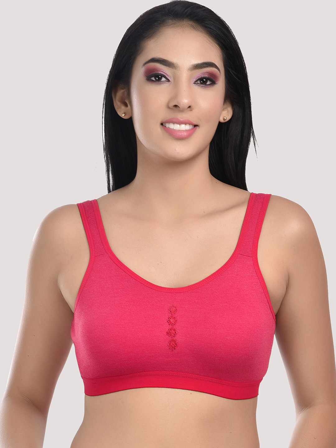 StyFun Women Pink Cotton Blend Sports Bra