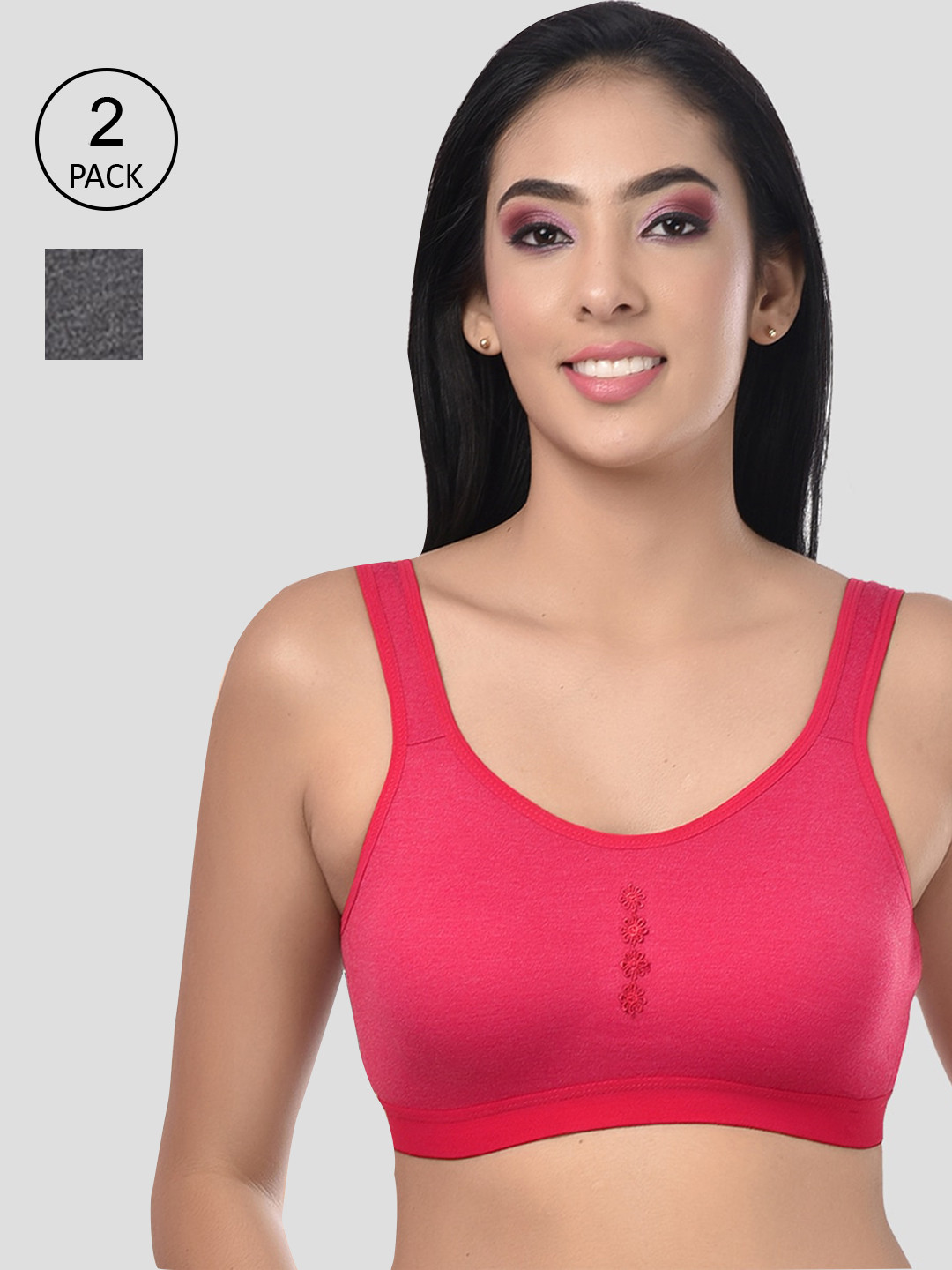StyFun Women Black & Pink Pack Of 2 Cotton Blend Sports Bra