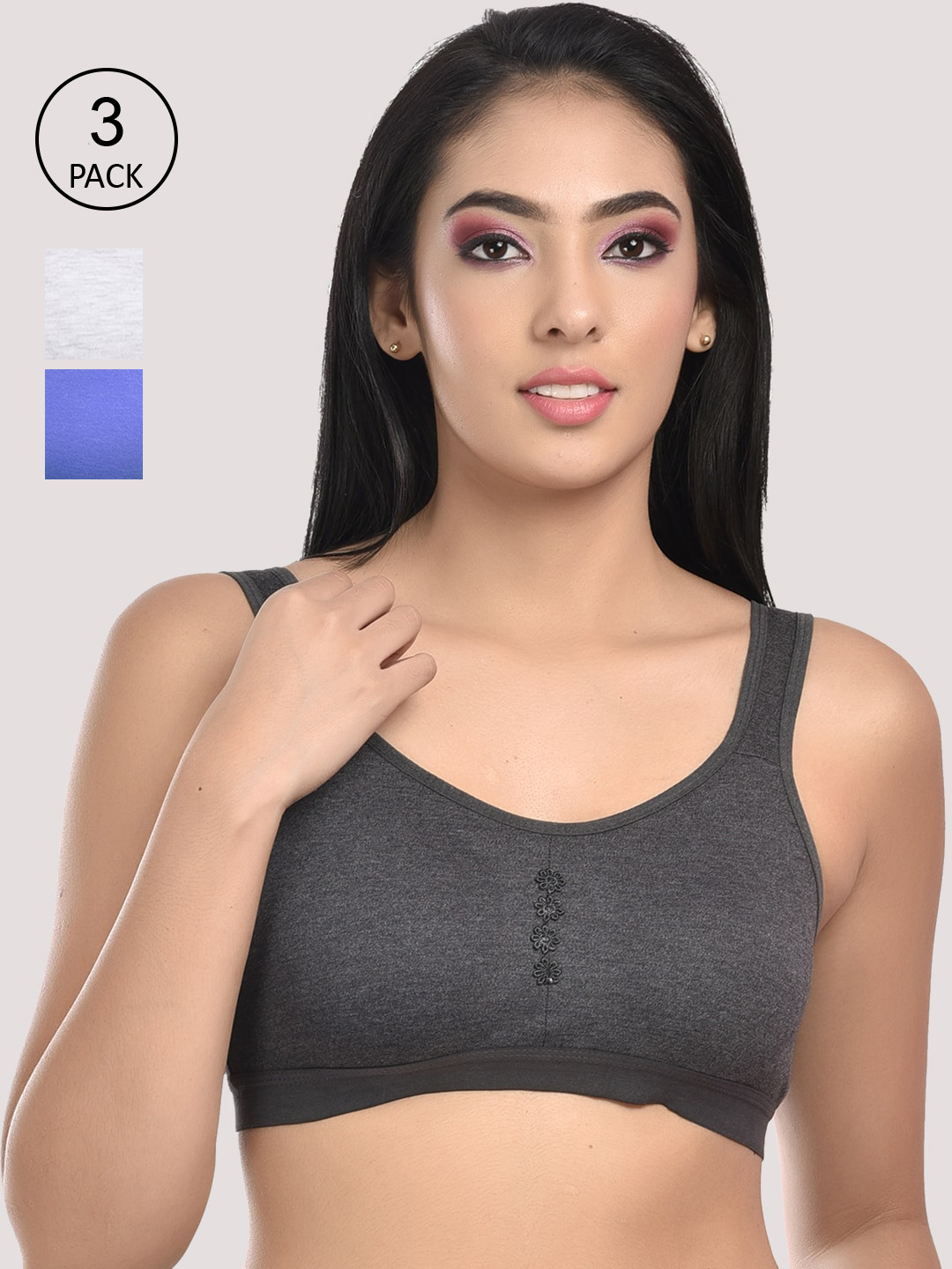 StyFun Pack of 3 Solid Dry Fit Sport Bra