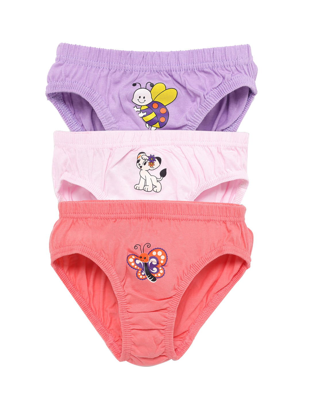 SAVAGE Girls Pack of 3 Purple, Pink & Peach Coloured Printed Cotton Basic Briefs