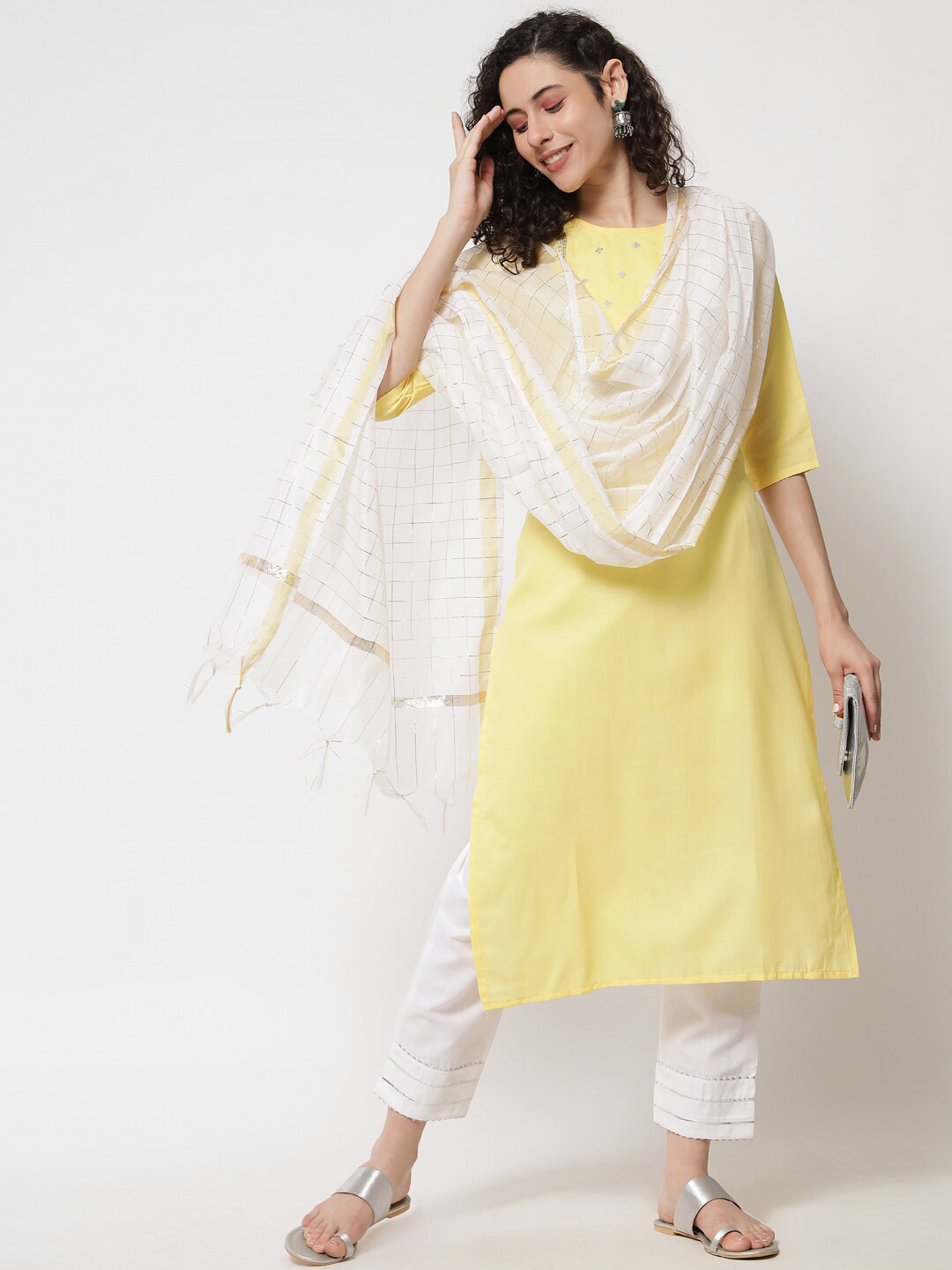 VredeVogel Women Yellow Kurta with Trousers & Dupatta