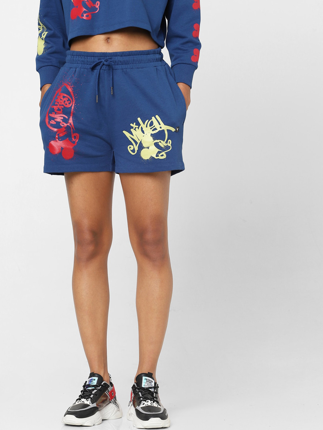 ONLY Women Blue Mickey Mouse Printed Shorts
