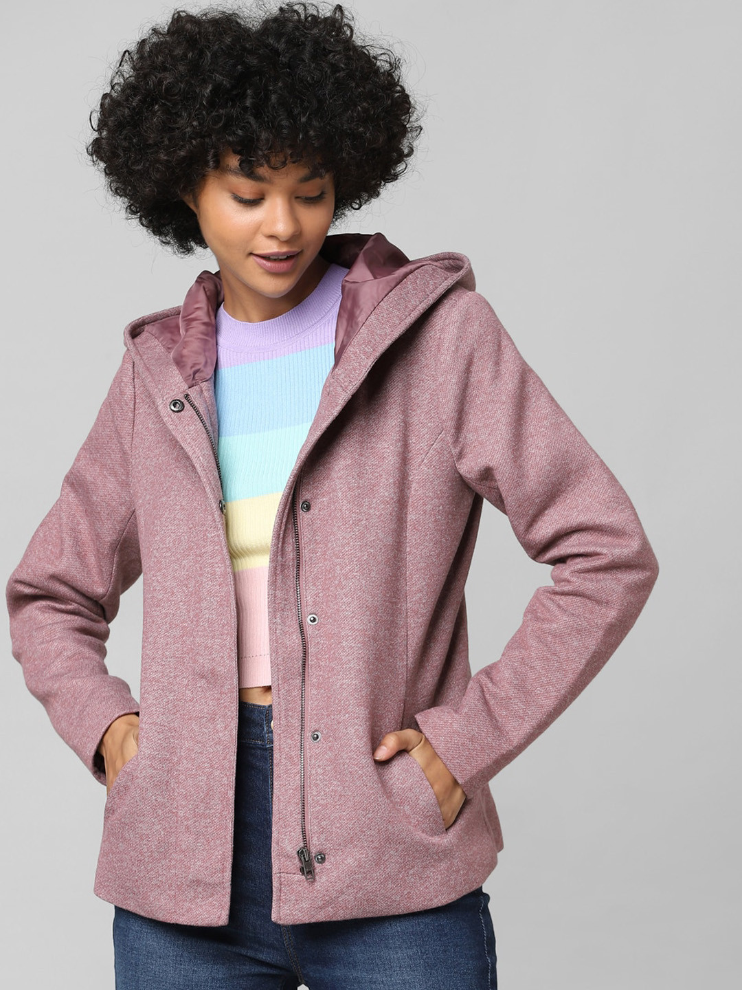 ONLY Women Maroon Solid Short Overcoat