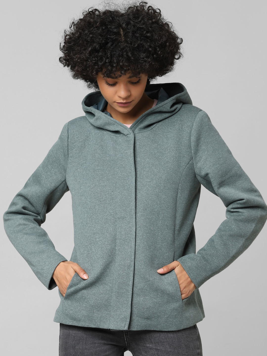 ONLY Women Green Solid Short Over Coats