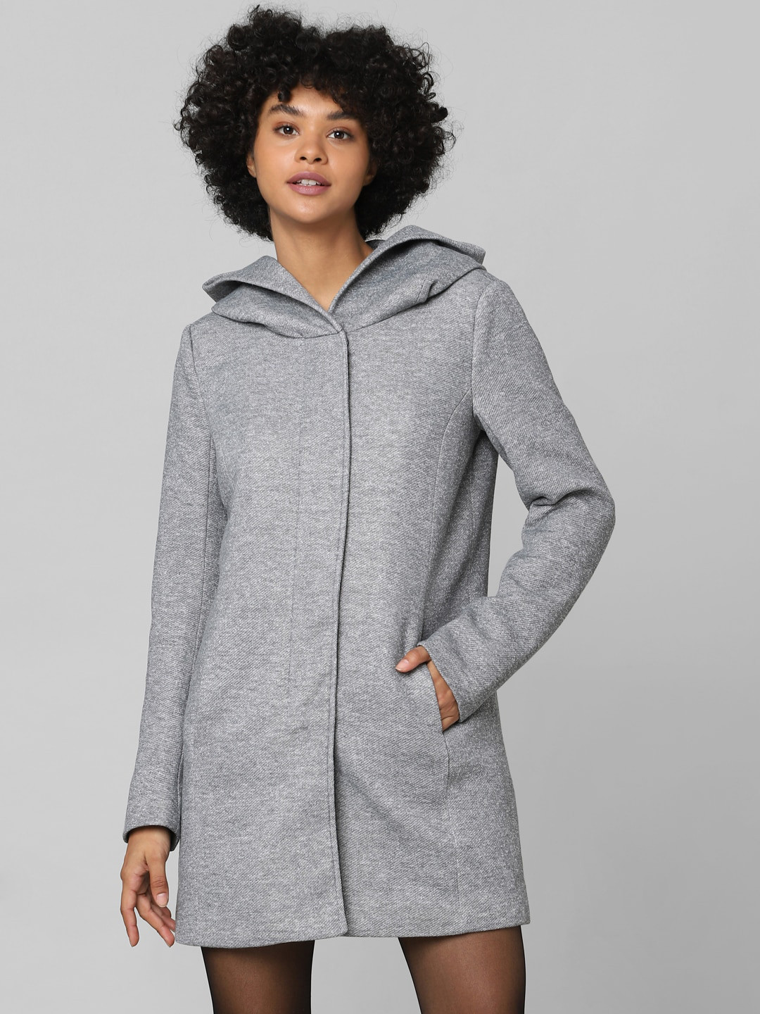ONLY Women Grey Solid Overcoat