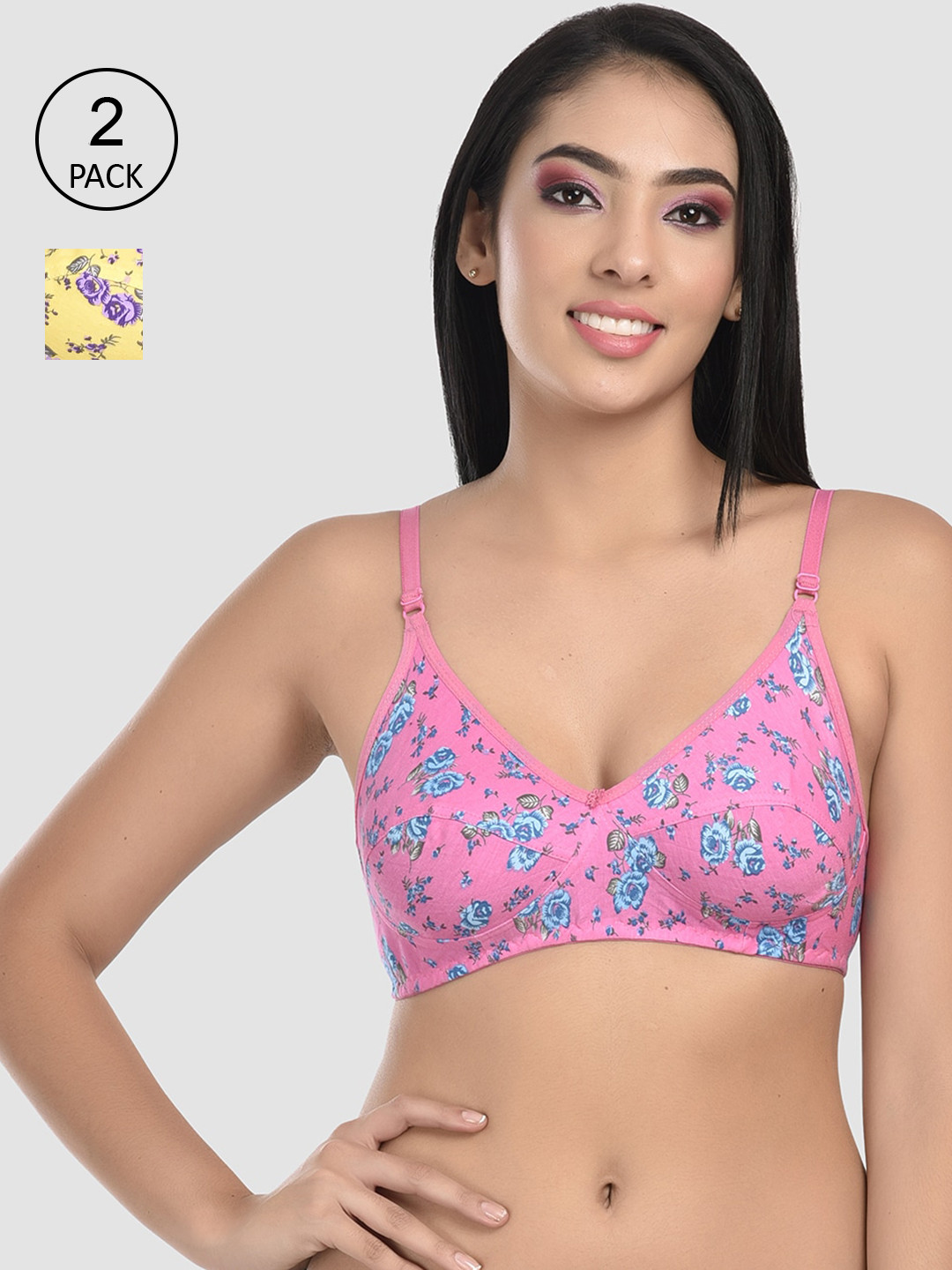 StyFun Pink & Yellow Floral Non Padded Bra